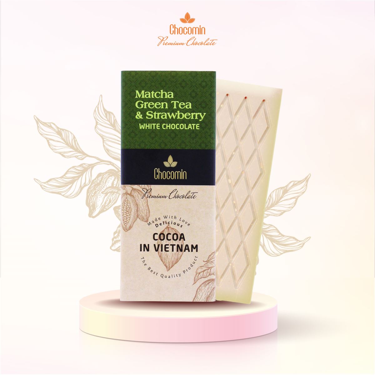 Matcha Greentea & Strawberry White Chocolate Bar